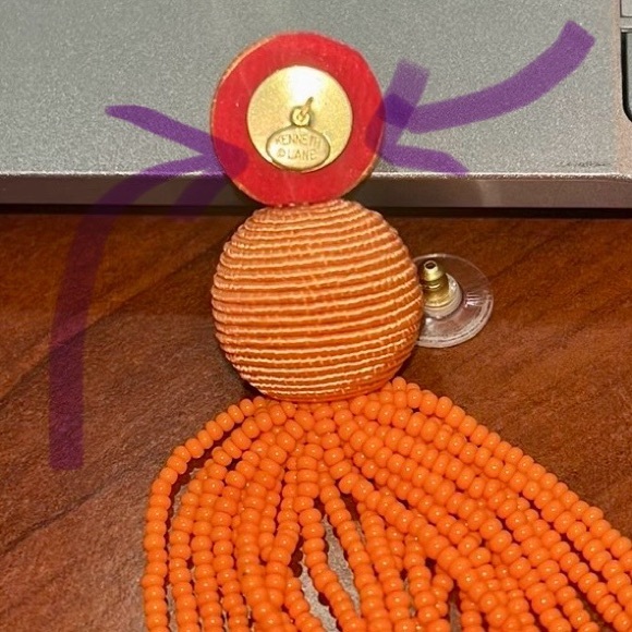 KENNETH LANE Elegant Orange Beaded Tassel Earrings - fun dangle! - stamped - EUC - Picture 2 of 4